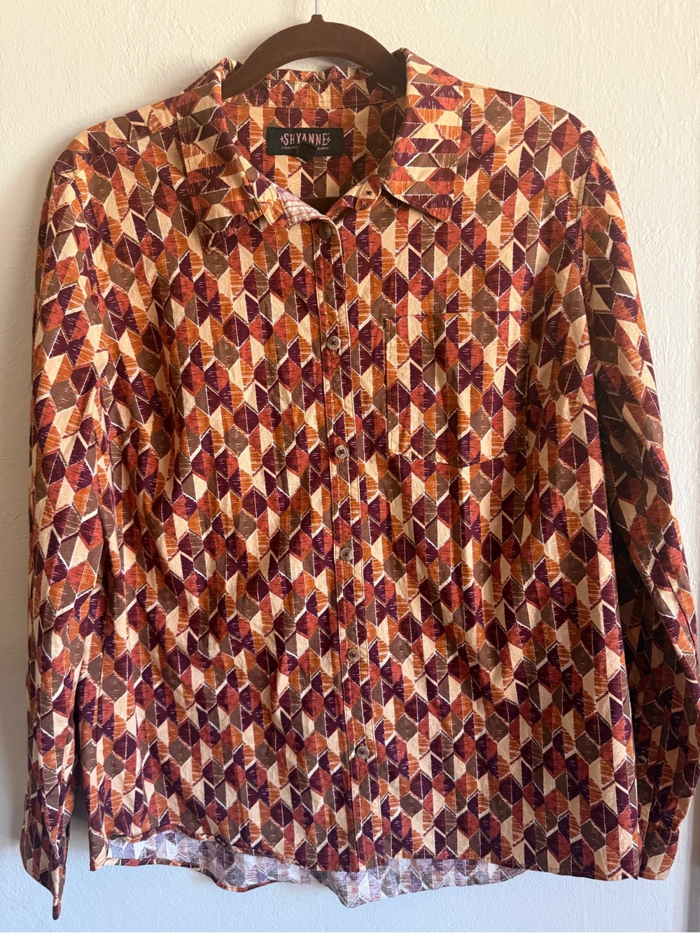 Shyanne Womens Geometric Western Button Down Shirt Rust Large